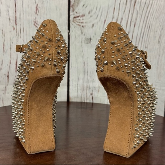 JEFFREY CAMPBELL NIGHT WALK PRICKLY Studded Tan Suede heelless Platforms 6 New - Picture 4 of 17